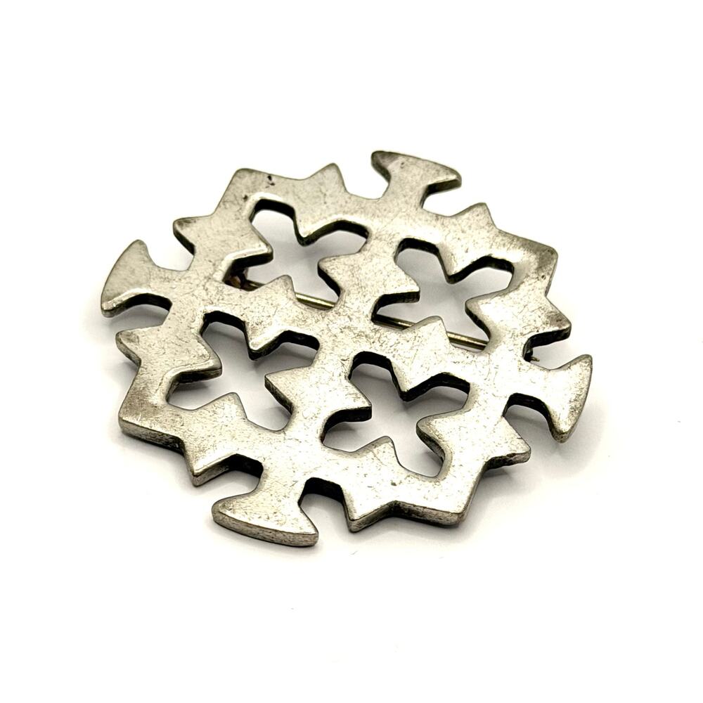 Vintage 70s Signed Corocraft Silver Tone Jerusalem Cross Brooch Pin